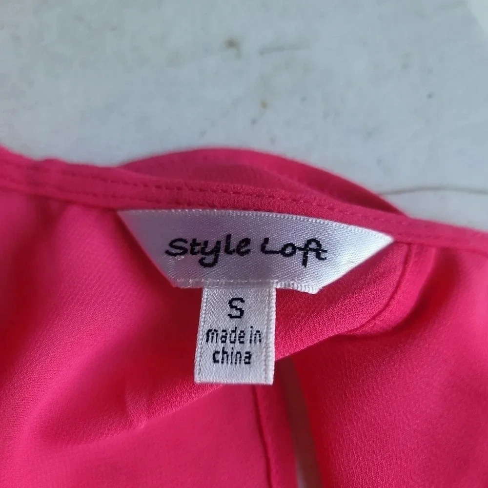 Style LOFT Tank Top Hot Pink Slit Open Back Flowy Women's sz S - Picture 2 of 9
